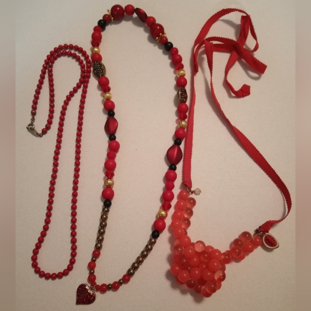 #494.  3 Piece Red Necklace Bundle